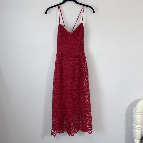 Lulu’s Real Life Dream Berry Red Lace Midi Dress - Picture 6 of 13